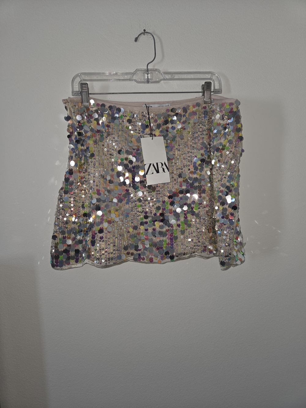 ZARA Iridescent Sequin Mini Skirt in Multicolor on Neutral Base